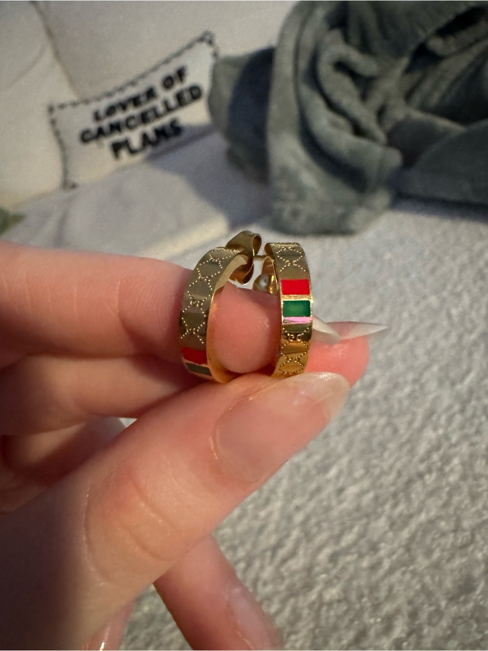 Gucci Gold-Tone Hoops with Red and Green Enamel Stripes